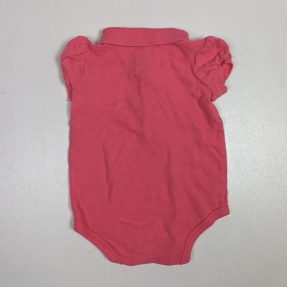 Ralph Lauren Onesie Baby Girls Sz 9m Salmon Pink Ruffle Polo Classic